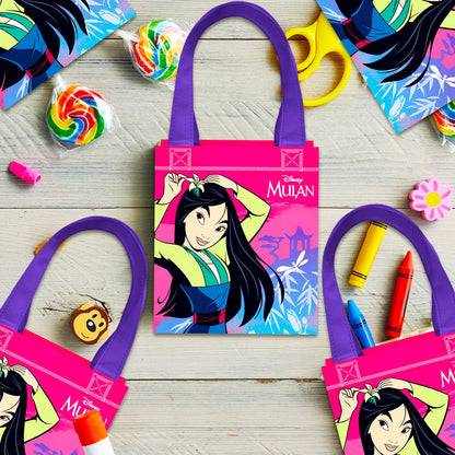 Mulan Party Favor Bags Set – 12 Pack 8" Disney Goodie Bags for Kids Bulk Reusable Mini Totes | Disney Mulan Birthday Party Supplies