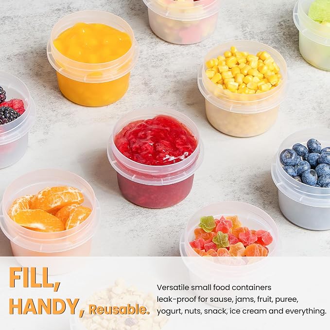 TUZAZO 6 Pack - 8 Oz Food Storage Containers with Screw Lids, Airtight Plastic Small Freezer Storage Container for Ice Cream, Overnight Oats, Snack, Soup, Portion and Meal Prep Container
