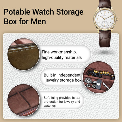 CONBOLA Watch Case for Men - Travel Watch Box for 2 Watches & Smartwatches - Travel Jewelry Case with Accessory Compartment - Compact PU Leather Watch Box for Men & Travel Essentials Organizer
