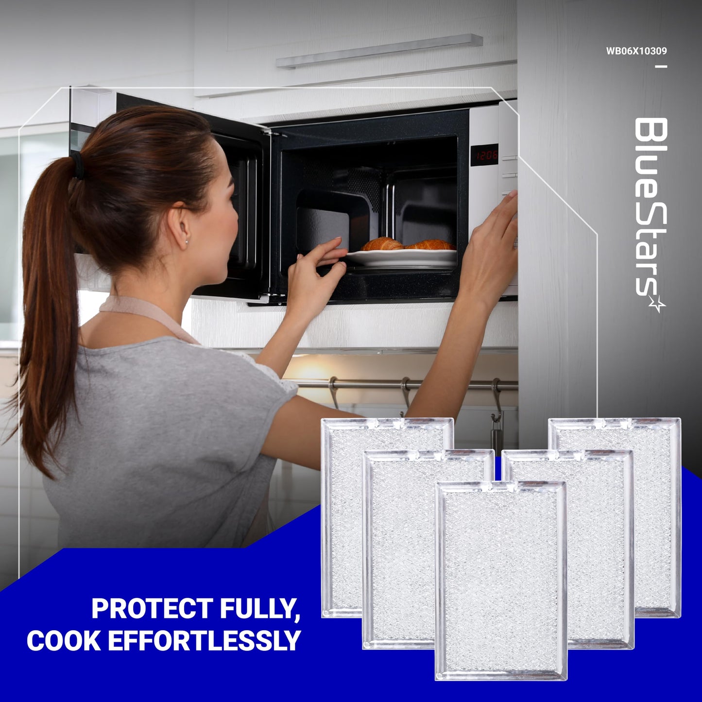 BlueStars Ultra Durable WB06X10309 WB06X10359 ME17R7021ES AA Microwave Grease Filter Replacement 7.64 x 5.12 - For G.E LG Kenmore Over-the-range Vent Hood Microwaves ME21R7051SS - 5 Packs