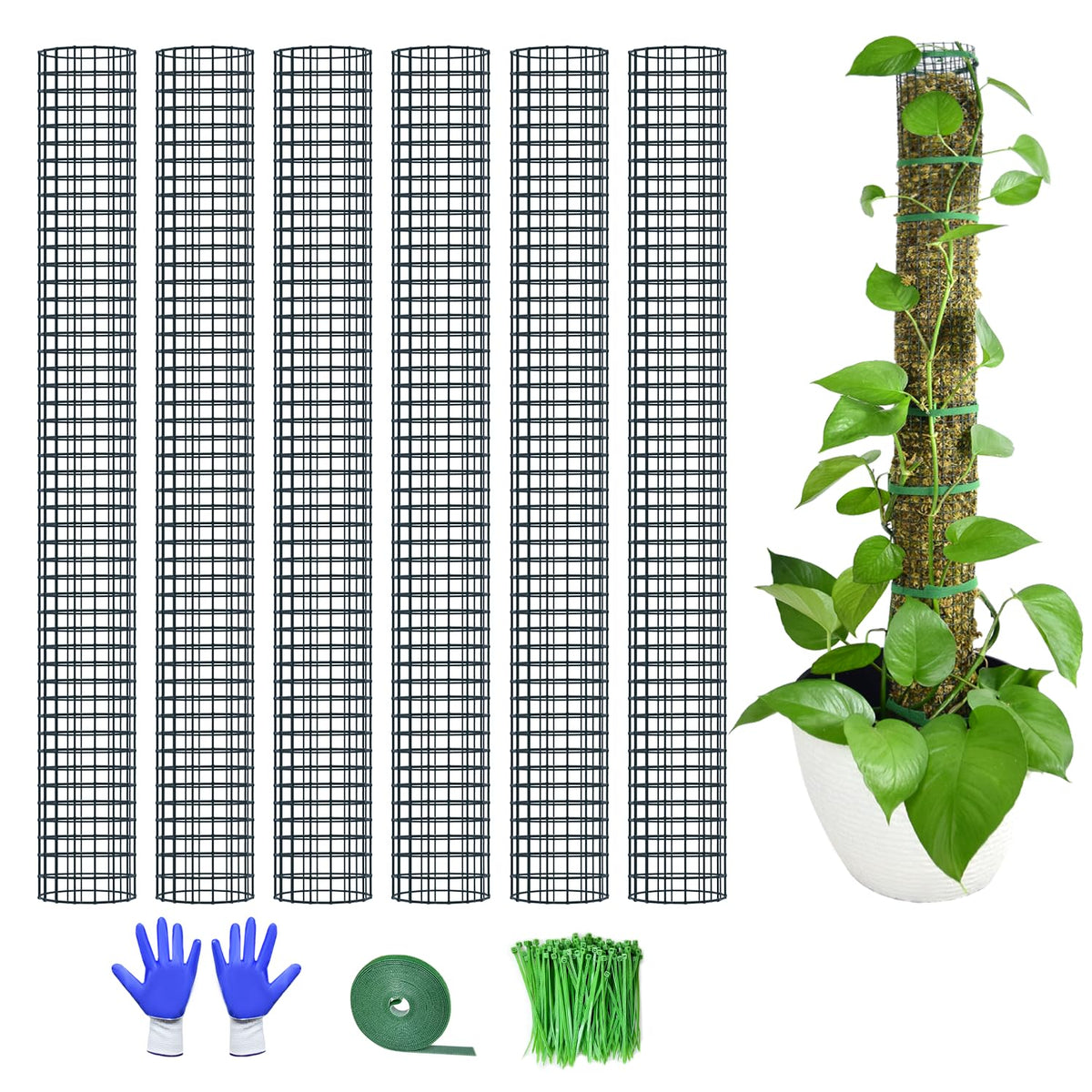 6 Pack Metal Moss Pole, 40"/24"/15" Moss Poles for Plants Monstera, Stackable Sphagnum Moss Pole for Plants Work with Sphagnum Moss(6 Pack 40")