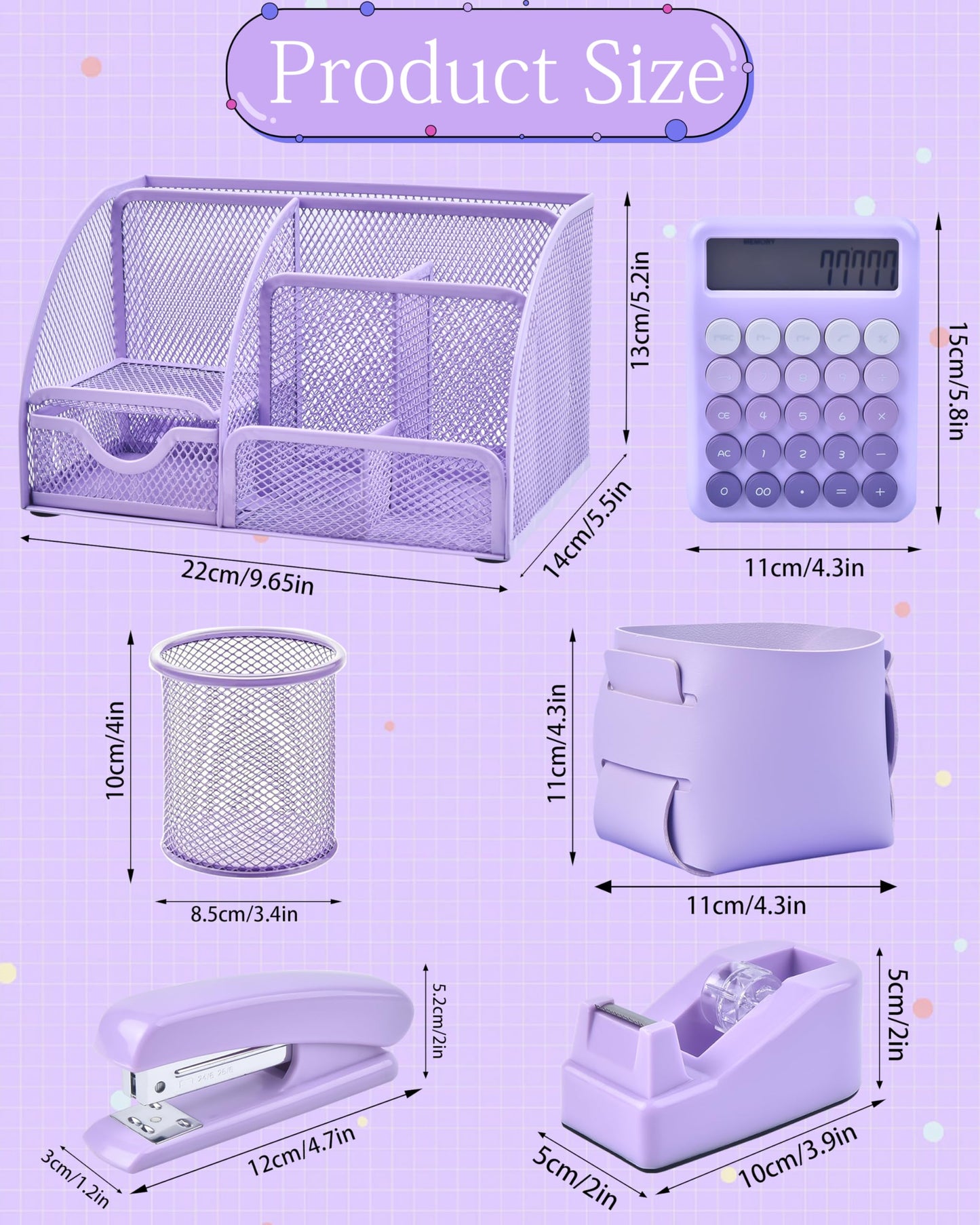 23pc Purple Desk Accessories and Organizers with Mesh Organizer Stapler Tape Dispenser Calculator and a Lot of Office Purple Office Supplies Beautifully Presented in a Gift Box
