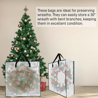 3 Pack Clear Bags with Zipper and Handles, Halloween Christmas Wreath Storage, Gift Bag Organizer, Moving Boxes Alternative, Under the Bed Storage
