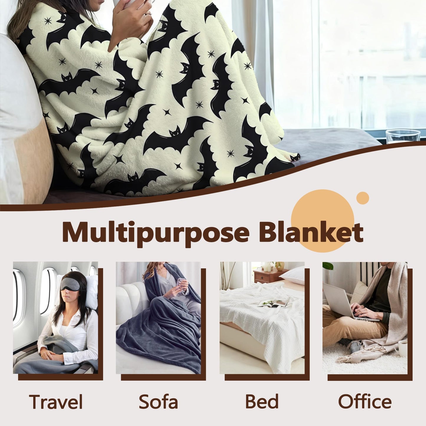 Throw Blanket for Couch,Gothic Bats Plush Fall Throw,Halloween Soft Fluffy Blanket for Sofa Decoration,Flannel Fleece Blanket for Naps,Reading,Traveling,Camping,50 X 60 Inch