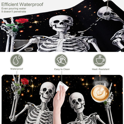 Love, Roses and Skulls Mouse Pad Desk Mat, Waterproof Black XXL Extended Large Gaming Mouse Pad Halloween Skull Rose Desk Pad Mousepad XXL Extended Keyboard Mat Mouse Mat, 31.5 x 15.7 in