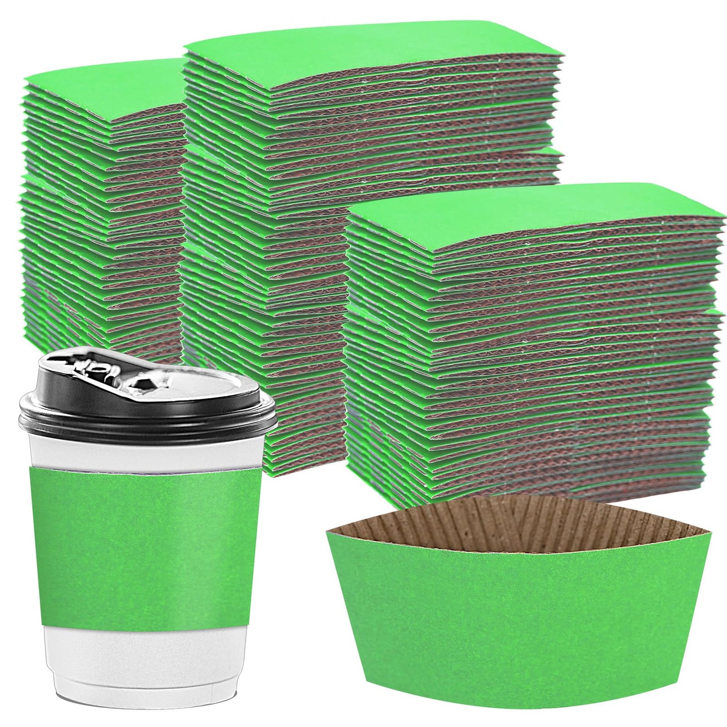 Disposable Coffee Cup Sleeves Corrugated Kraft Paper Coffee Cup Sleeves Holder Protective Insulated Heat Espresso ForHot Drinks 8-24oz (Green, 100 Pcs)