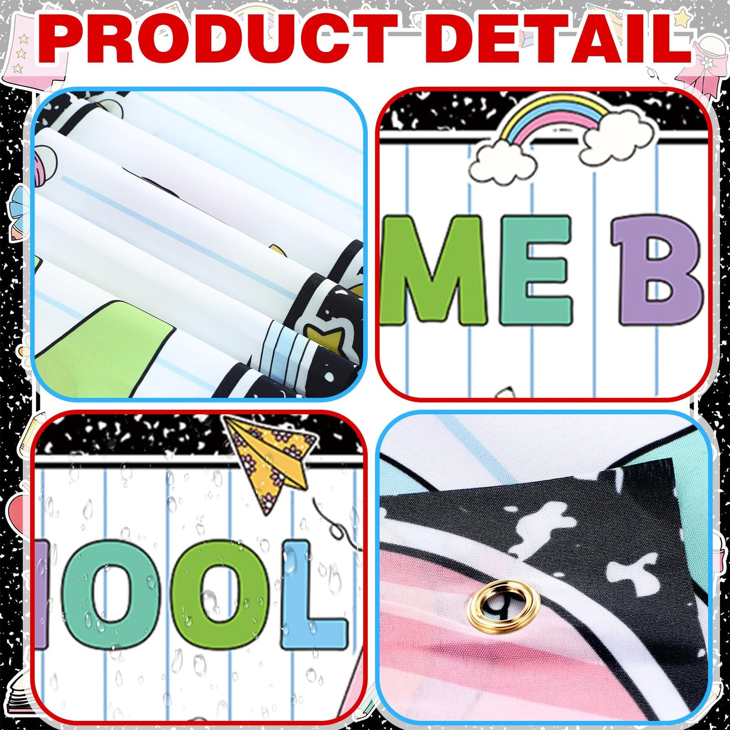 Fanfanwin 3 Pcs Welcome Back to School Banner Pastel Composition First Day of School Decoration Learning Party Supplies for Teacher Kindergarten Primary Classroom Decoration