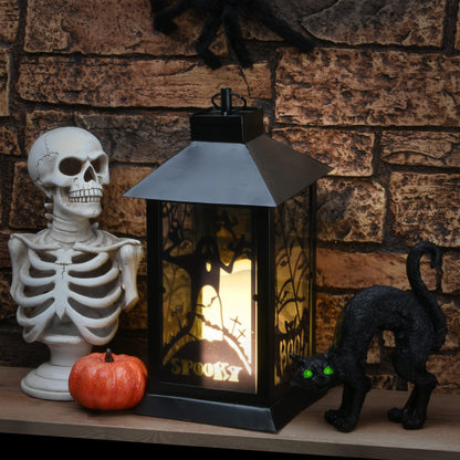 National Tree Company Halloween Lantern with LED Lights, Carved Images of Ghosts and Cobwebs, Halloween Collection, 16 inches
