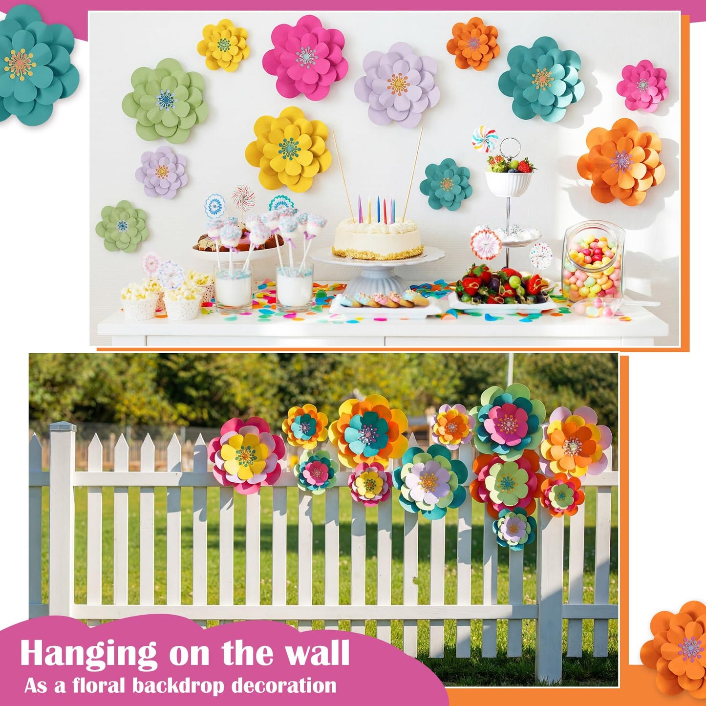 Mooliwe Paper Flowers Decorations for Wall DIY 3D Paper Bulletin Board Mexican Flowers Backdrop Decoration for Classroom Back to School Holiday Party(Bright,12 Set)