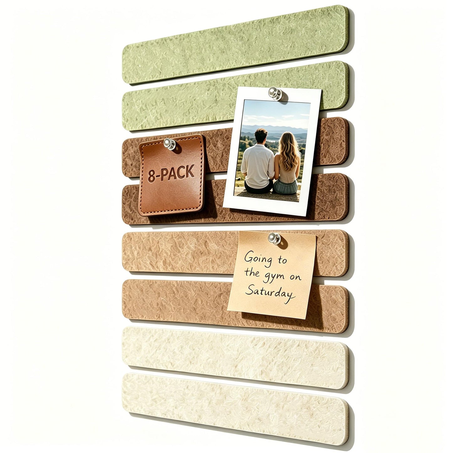 Felt Strip Bulletin Board,8-Pack Cork Board Alternative Bar Strips Boards–13" x 2" Felt Wall Tiles with 48 Push Pins&48 Adhesive Tapes,Removable Adhesive Install Felt Pin Board for Wall,Home Office