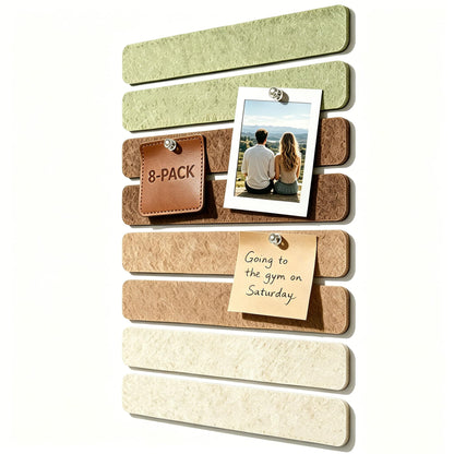 Felt Strip Bulletin Board,8-Pack Cork Board Alternative Bar Strips Boards–13" x 2" Felt Wall Tiles with 48 Push Pins&48 Adhesive Tapes,Removable Adhesive Install Felt Pin Board for Wall,Home Office