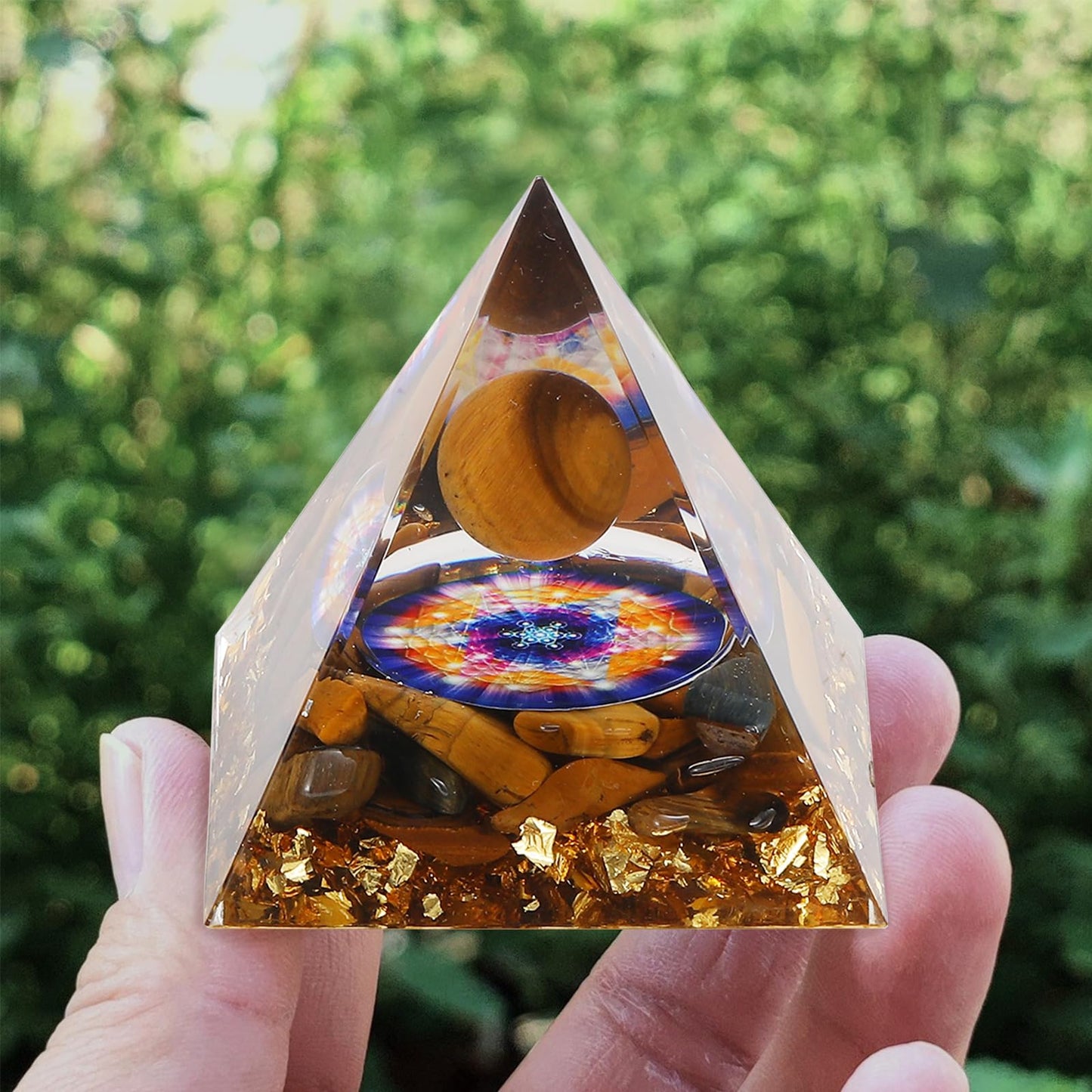 Orgone Pyramid, Orgonite (Tiger-Eye Crystal Pyramid, Orgone Energy Generator for Reduce Stress Healing Meditation Attract Wealth and Lucky(Tiger-Eye Crystal)