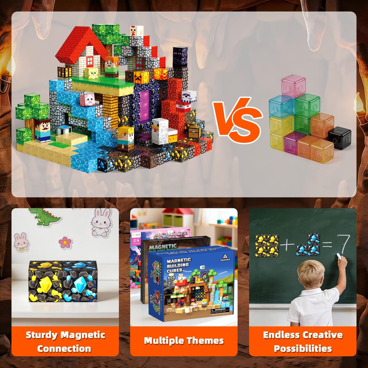400PCS Magnetic Blocks, Magnetic Building Cube Set for Kids Ages 3+, Constructions STEM Stacking Tiles Toy Building Birthday Gifts for Boys Girls