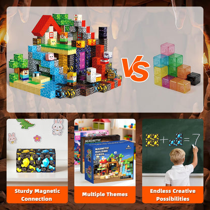 400PCS Magnetic Blocks, Magnetic Building Cube Set for Kids Ages 3+, Constructions STEM Stacking Tiles Toy Building Birthday Gifts for Boys Girls