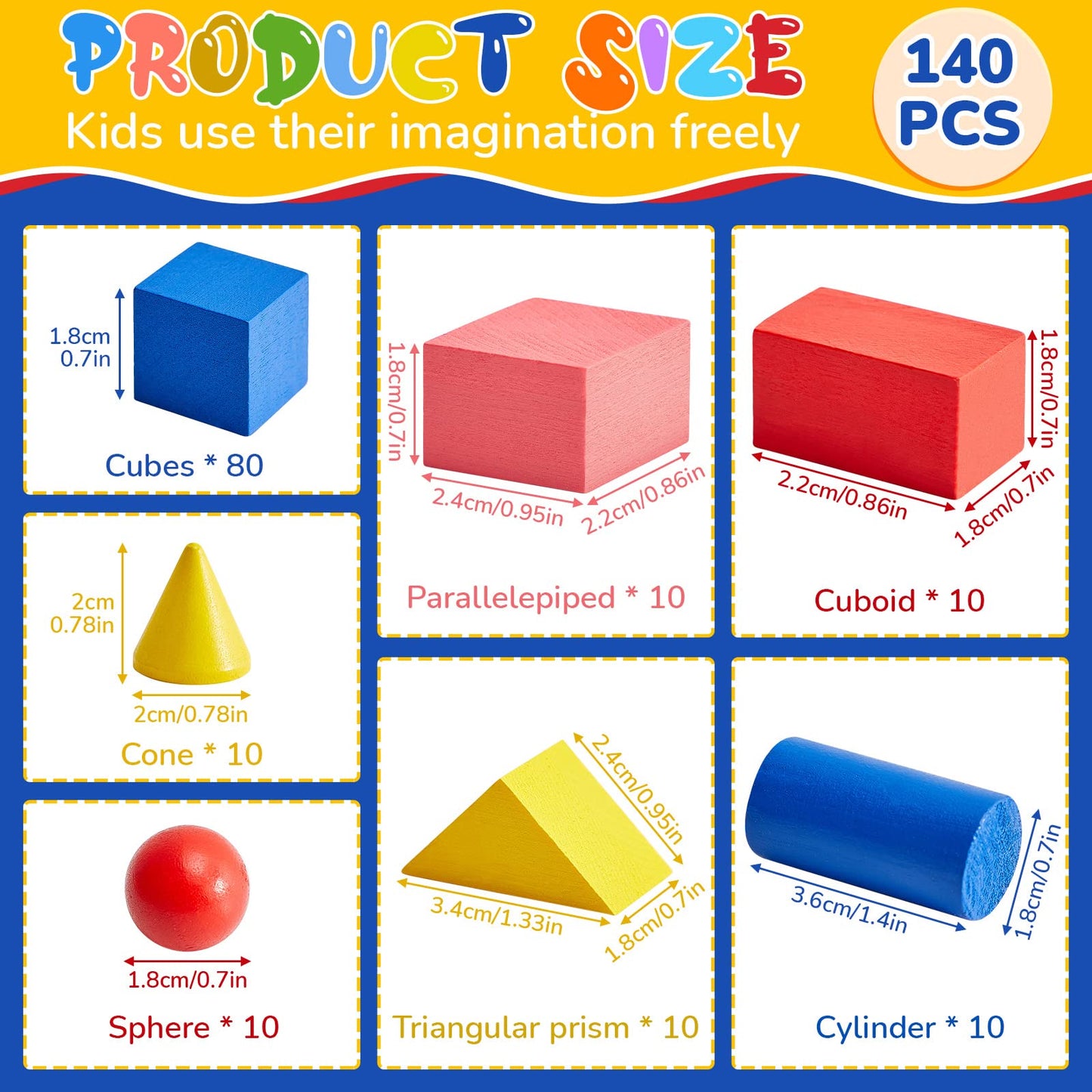 140 Pcs Mini 3D Shapes for Teaching, Wood Geometric Solids, Geometric Shapes 3D Shape Blocks, Classroom Manipulatives for Elementary School Geometry Math Kindergarten Preschool Learning
