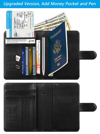 Passport Holder With Luggage Tag Cover Wallet RFID Blocking Leather Case Travel Essentials Accessories Travel Must Have(114#Black)