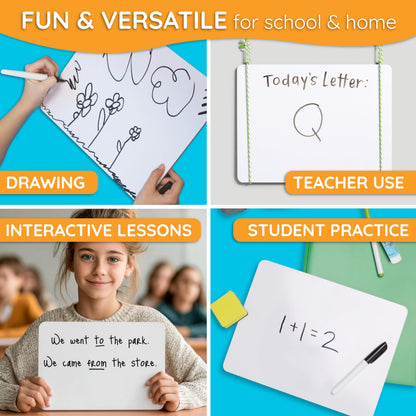 Blue Summit Supplies 30 Pack Mini Dry Erase Boards Classroom Set, Small Whiteboards for Students, Markers and Erasers, Lapboards Ideal for Individuals, Teachers, Students, Groups, 30 White Board Pack