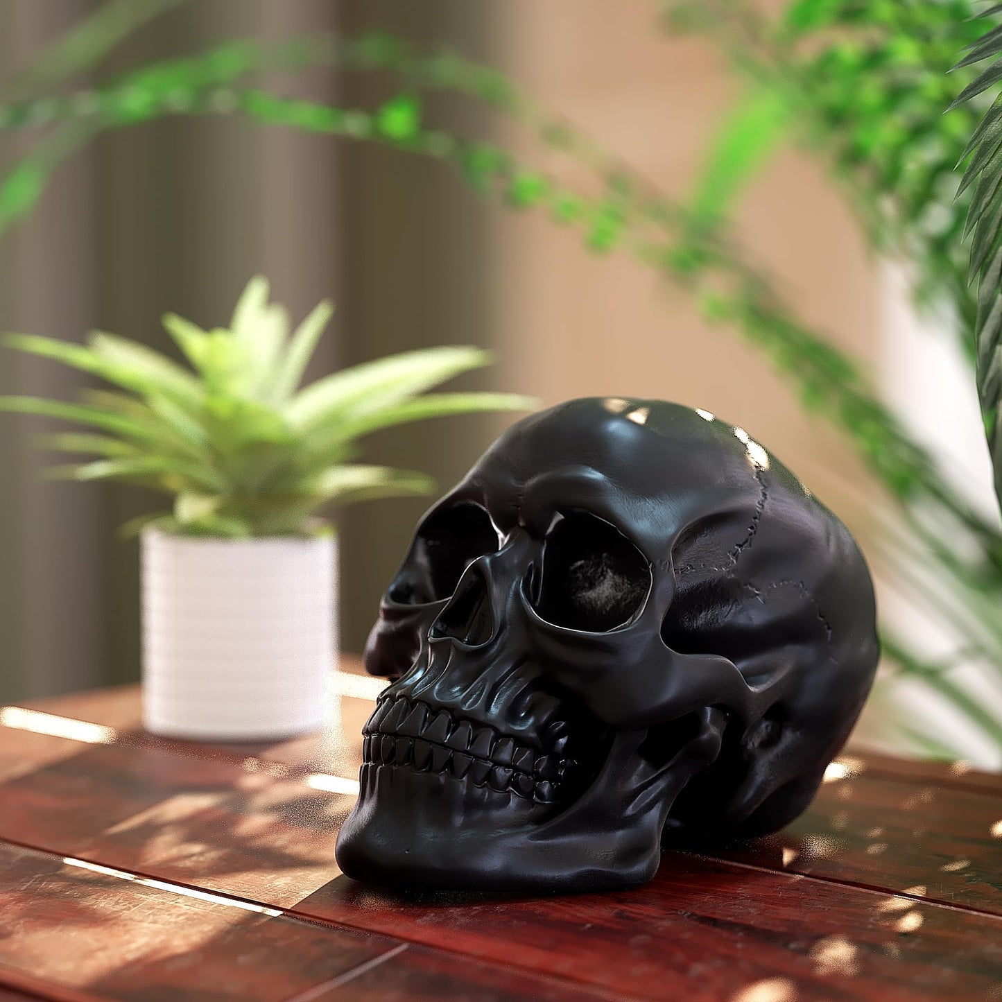 READAEER Resin Skull, Human Head Model for Home Decoration, Halloween Statue, Skull Model for Bookshelf and Desktop (Black)