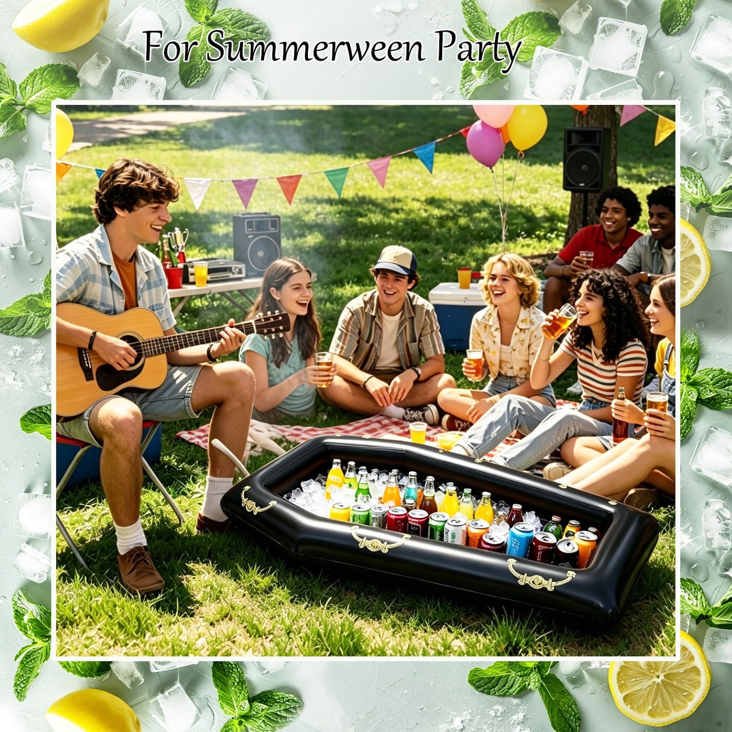 Belit Inflatable Coffin Cooler, 52 Inch Drink Containers for Halloween Party, Pool Party, Spooky Decor