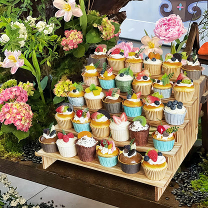 5 Tier Wooden Cupcake Stand for 50 Cupcakes - Rustic Cupcake Holder Stand for Wedding, Birthday, Party Display