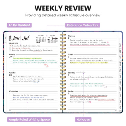 Academic Planner 2026-2027, Monthly and Weekly Calendar Planner, July 2026 - June 2027, Pretty Hardcover Teacher Student Planning Agenda Book with Tabs, Fit for School Office Supplies, 6.3" x 8.5", Aurora Valley