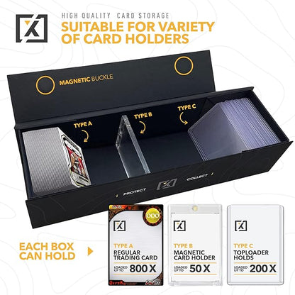 HOMEXPRO Trading Card Storage Box [3 PACK] - Magnetic Lid | Fits 800 Cards, 200 Toploaders, or 50 One Touch - Baseball Card Storage Box - Labels included