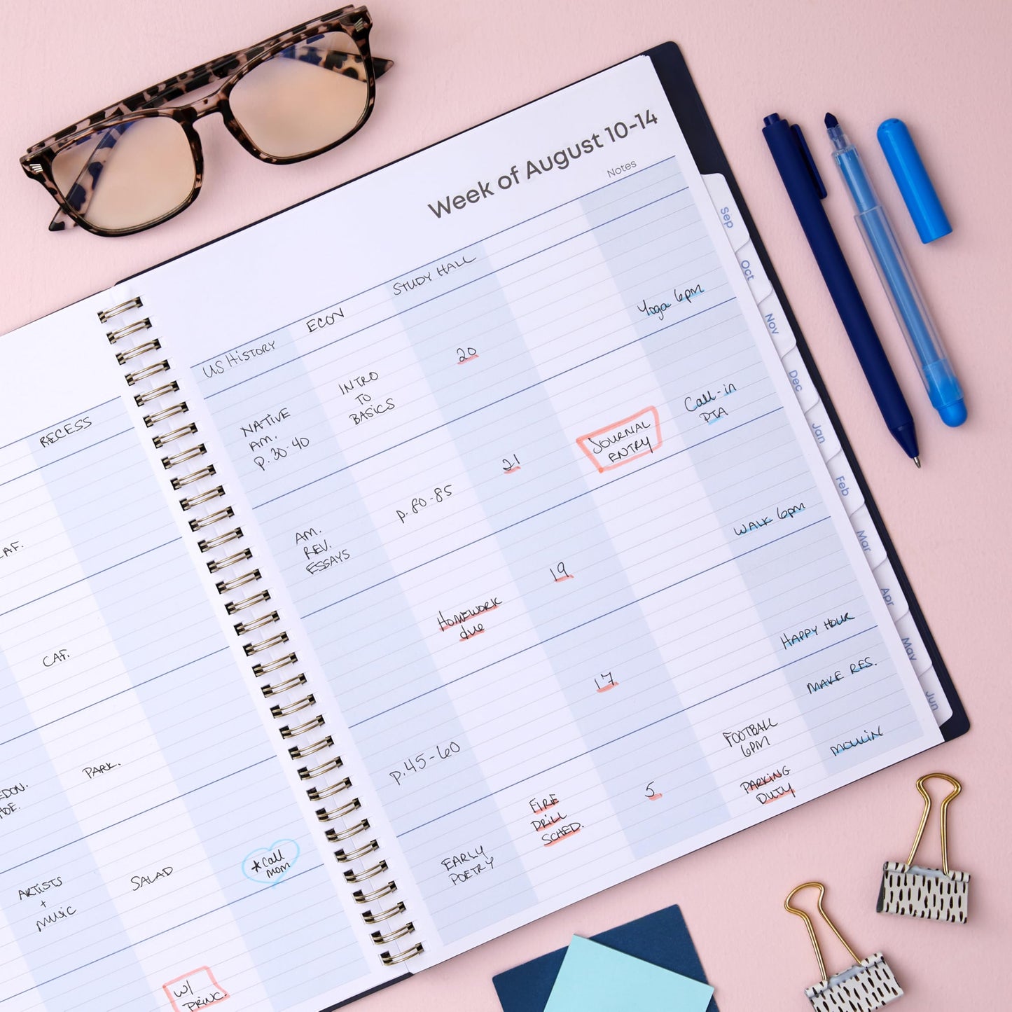 Blue Sky 2026-2027 Weekly and Monthly Academic Year Teacher Lesson Planner Calendar, July 2026 - June 2027, 8.5" x 11", Flexible Cover, Wirebound, Laminated Tabs, Storage Pocket, Solid Navy
