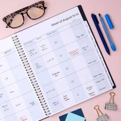 Blue Sky 2026-2027 Weekly and Monthly Academic Year Teacher Lesson Planner Calendar, July 2026 - June 2027, 8.5" x 11", Flexible Cover, Wirebound, Laminated Tabs, Storage Pocket, Solid Navy