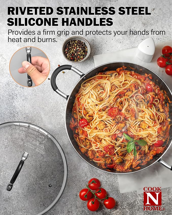 Cook N Home 8-Piece Nonstick Pot and Pan Set with Lid Induction Compatible | Cookware Set Includes Saucepan with Lid, Stockpot with Lid, Frying Pans, Black/Marble Cooking ware Non Stick