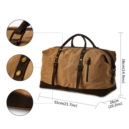 BRASS TACKS Leathercraft Men's Waxed Canvas Vintage Overnight Duffel Weekend Business Excursion Road Bag Travel Luggage