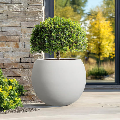 Panlaolao 13.5 H x 17" Dia (12" Pot Opening) Round Fiberstone Planter with Drainage Hole, White, Indoor/Outdoor Large Plant Pot for Home Patio Garden, Ideal for Large Plants