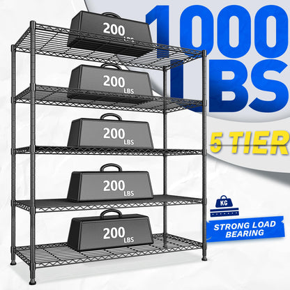 45 "W Storage Shelves 5 Tier Wire Shelving Unit Adjustable Metal Shelving Wire Shelf Pantry Shelves Wire Commercial Rack for Closet Kitchen Pantry Utility Room Garage 45" Wx 13.5" Dx70.5 H Black
