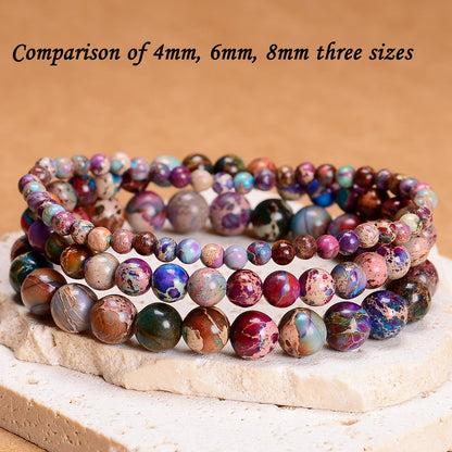 CHCCOYE 8mm Natural Healing Gemstone Bracelet Handmade Yoga Stretch Elastic Bracelet Stress Relief Crystal Jewelry for Men and Women (8mm Imperial Jasper)