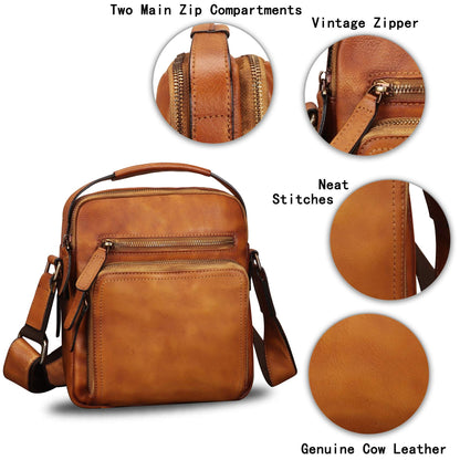 IVTG Genuine Leather Messenger Bag for Men Small Purse Crossbody Shoulder Bags Satchel for Work Business (Brown)