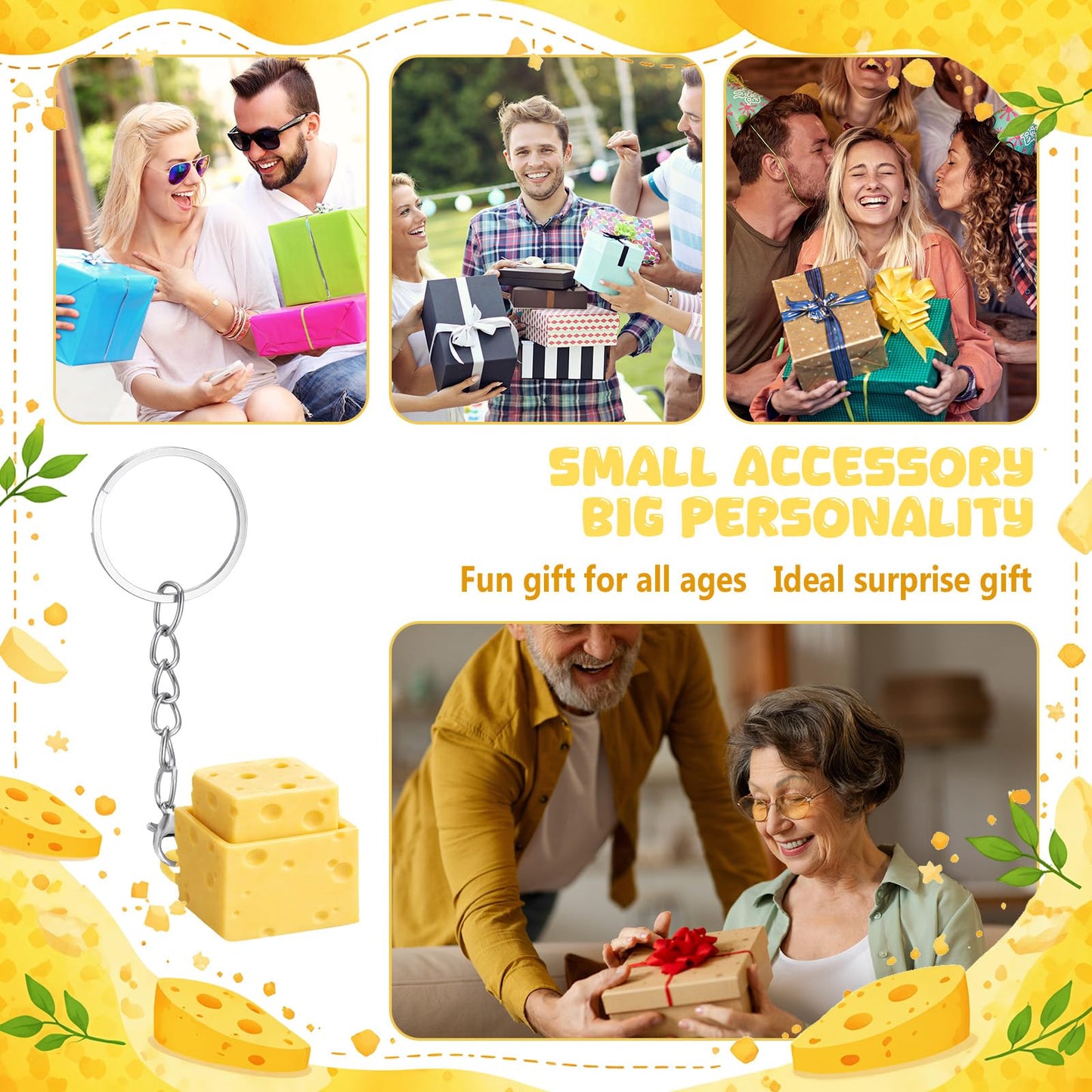 Kenning 12 Pcs Cheese Clicker Fidget Keychain Bulk 3D Printed Clicker Fidget Keyboard Stress Relief Keychain Gifts for Teachers Nurse Employee Coworkers Graduation Party Favors