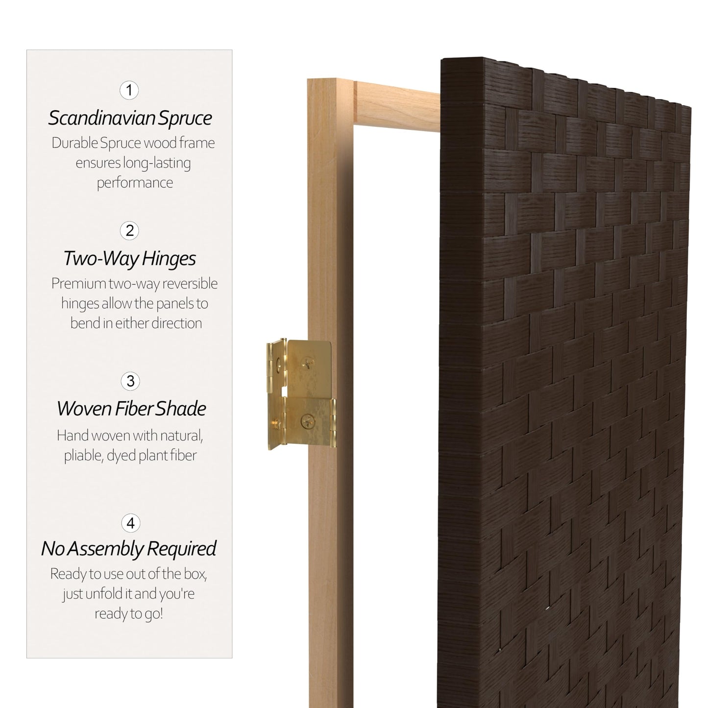 Red Lantern 6 ft. Tall Woven Fiber Room Divider, 3 Panels, Dark Mocha