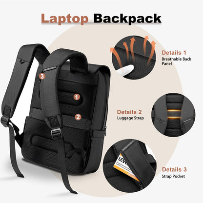 Slim Laptop Backpack for Men & Women, 15.6 Inch Lightweight Computer Backpack with Magnetic Flap, Keychain, Casual Daypack College Bookbag Water-Resistant Travel Work Commuter Backpack, Black