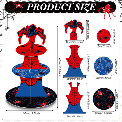 Widecook 3 Tier Spider Cupcake Stand Spider Birthday Party Decorations Cupcake Tower Hero Theme Cake Holder Hero Dessert Holder Table Display for Birthday Baby Shower Party Supplies