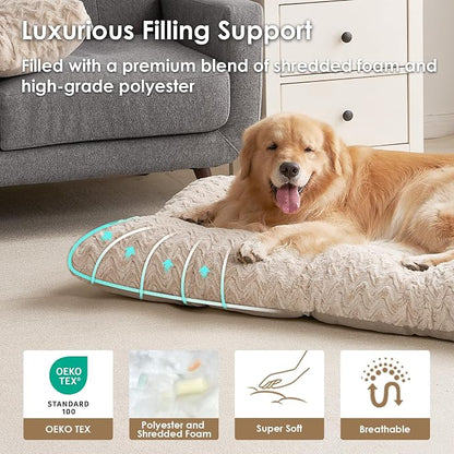 EHEYCIGA Washable Medium Dog Bed for Crate 29x21 Inch, Kennel Pad for Dogs Up to 35 lbs, Plush and Comfy Pet Sleeping Mat, Beige