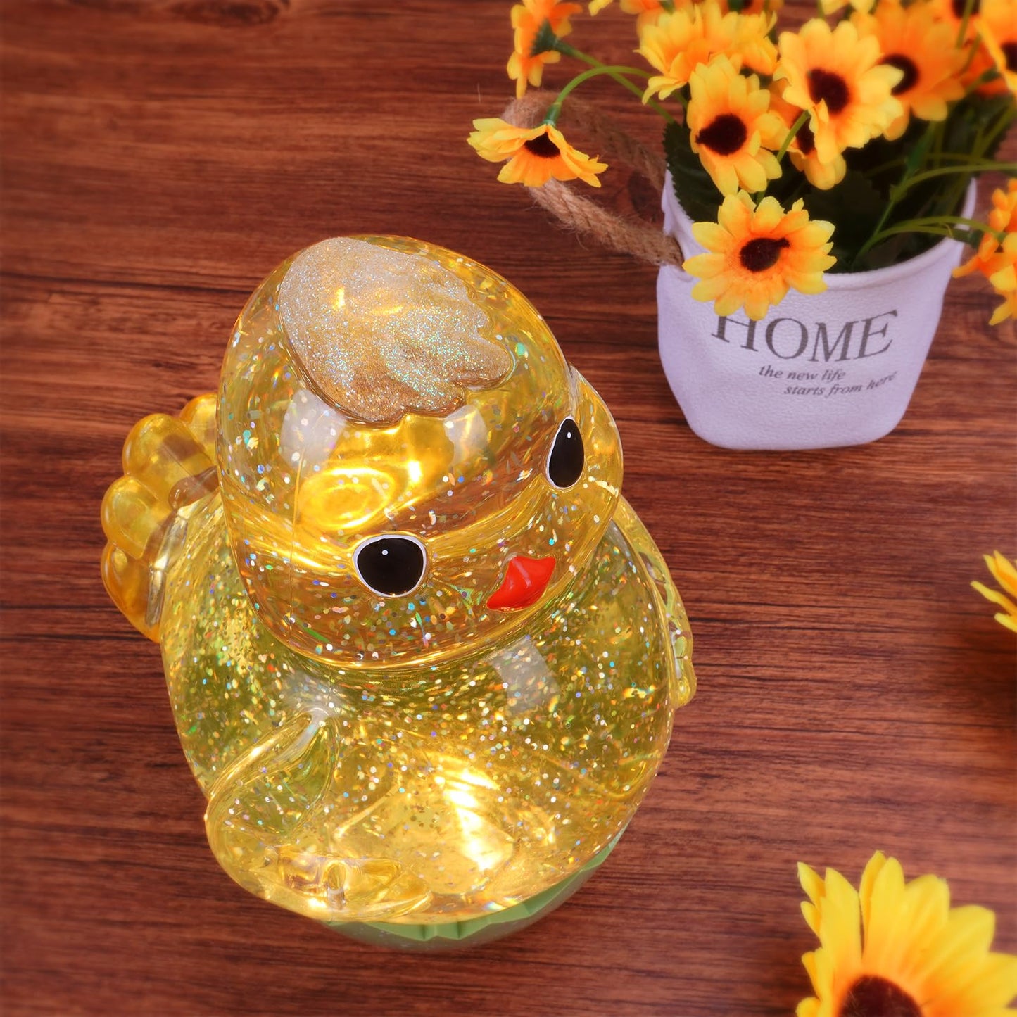 Spring Easter Chick Snow Globe Decor with Swirling Glitter, Easter Egg-Chick Snowglobe with 6H Timer, USB or Battery Operated, Easter Chick Decor for Holiday Spring Home Decor and Gift (Chick)