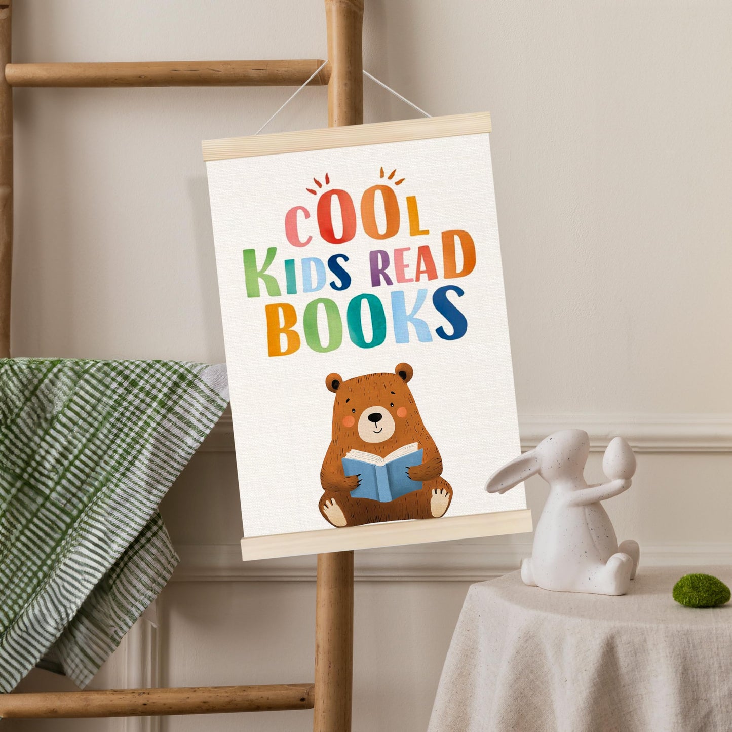 Koesus Cool Kids Read Books Wall Art Poster Hanger Frame 12x16 Inch, Reading Corner Decor for Classroom, Cute Bear Book Canvas Pictures Prints Framed Wall Decor for Kids Room Nursery Playroom
