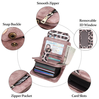 GAEKEAO Small Leather Credit Card Holder Wallets for Women RFID Blocking Bifold Wallet Zipper Pocket with Removable ID Window