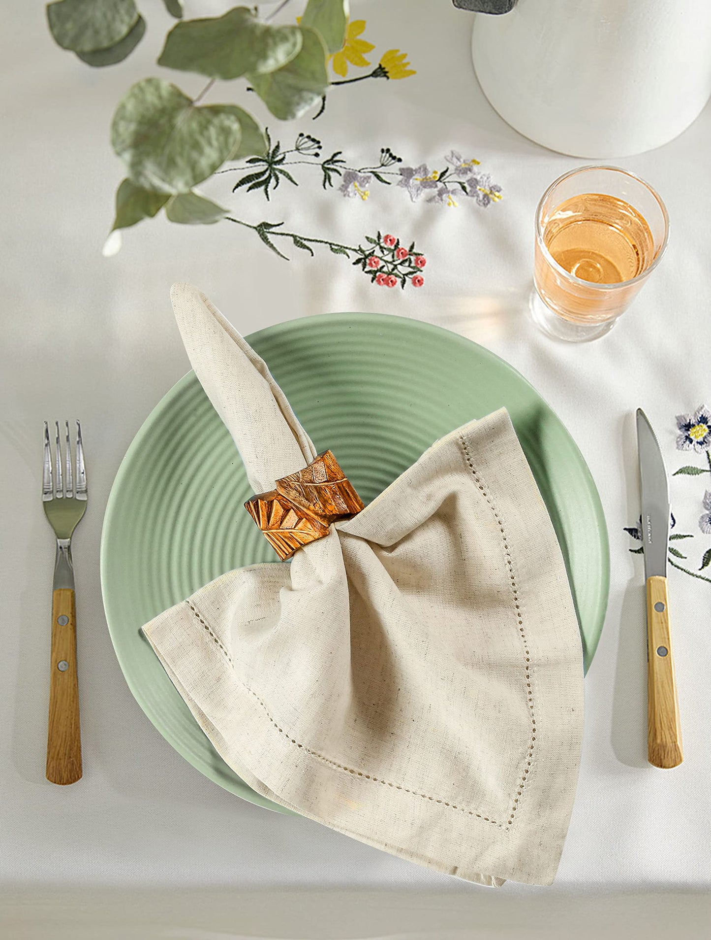 Hausattire Cloth Dinner Napkin Flax Fall Hemstitched Mitered Corner 20x20 Inch Natural Easter Basket Decor Soft Durable Table Linen Napkins Ideal, Cocktail Parties