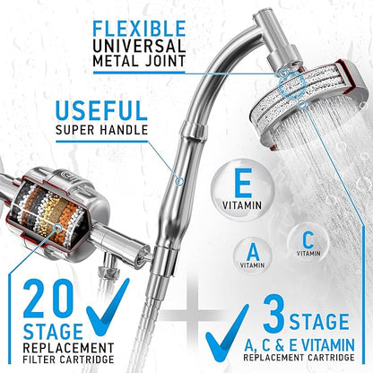 Filtered Handheld Shower Head & 20 Stage Shower Filter - Standard - Chrome