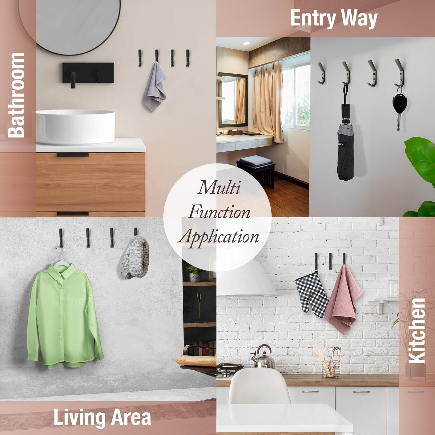Cast Iron Coat Hook (5 Pack) Heavy Duty Modern Farmhouse Entry Wall Hooks for Hanging Coats, Bags, Jackets, Towels (Black, Includes Hardware) (Antique Black)