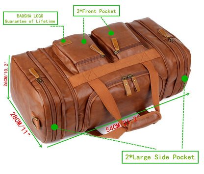 Vegan Leather Travel Duffel Weekender Bag Carry on Overnight Bag Sports Duffel bag For men and Women HB-21 (Brown)