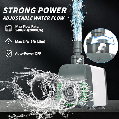Knifel 540GPH Submersible Water Pump - Fountain pumps with Auto Shut Off, Adjustable Flow & Ultra-Quiet for Fountains, Ponds, Aquariums, Fish Tank and More