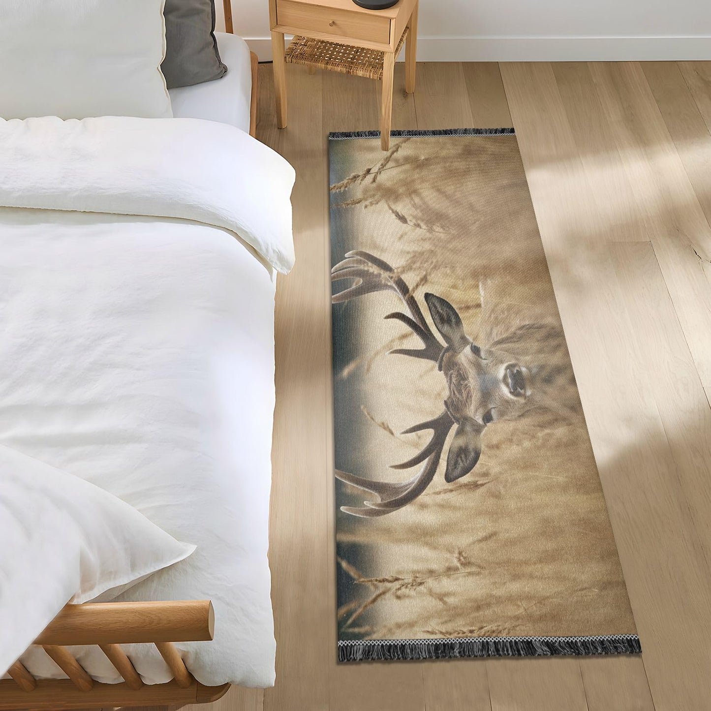 YETTASBIN Deer Runner Rug 2' X 6', Anti Fatigue Large Floor Mat Soft Absorbent Washable Linen Area Rug with Non-Slip Rubber Back for Entryway, Bedroom, Hallway, Kitchen