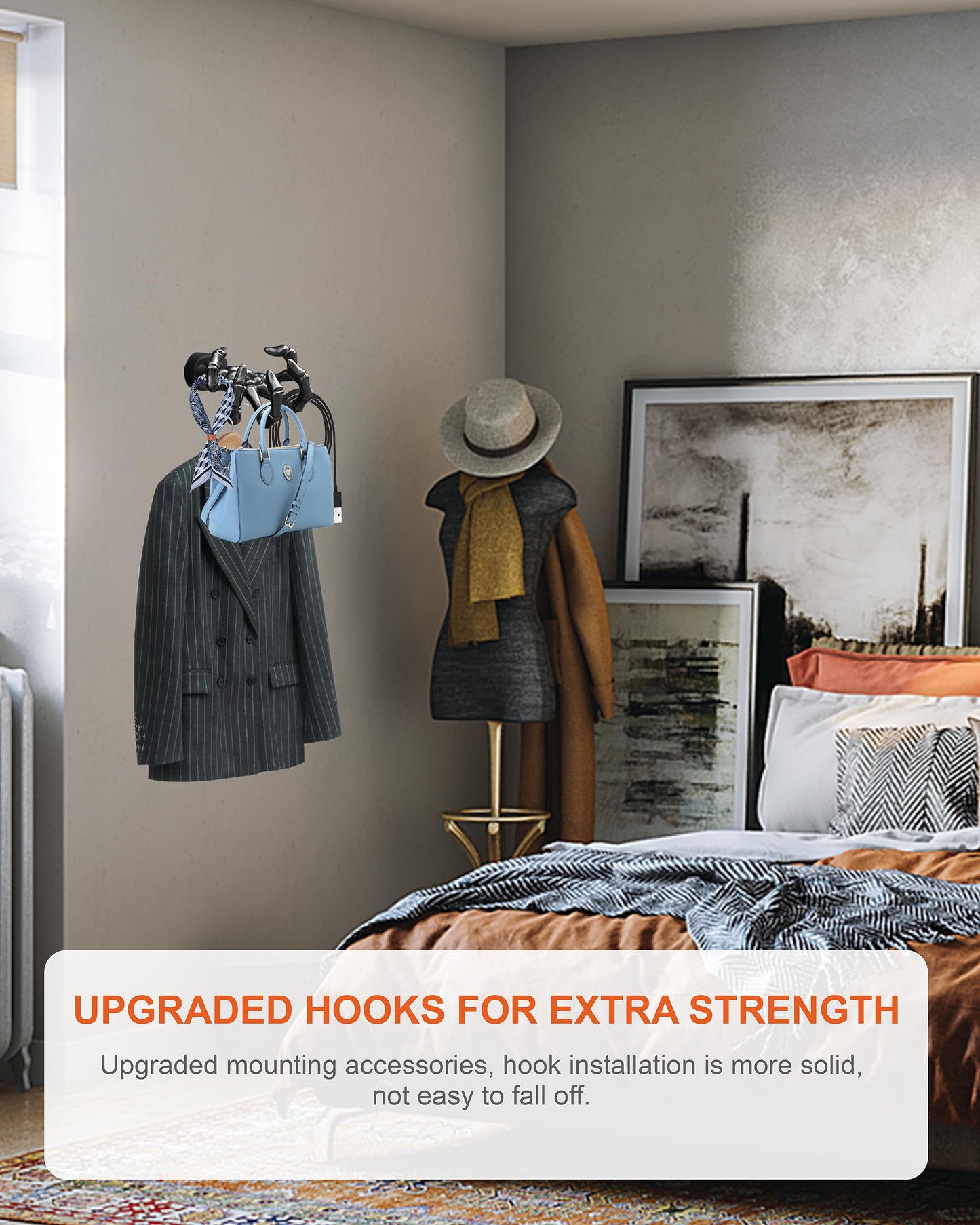 SPIEASSE Upgraded Multifunctional Ghost Hand Hooks - Resin Wall Hangers with 5 Hooks, Waterproof Bathroom Hooks for Halloween, Skeleton Hands Coat Hooks, Cool Towel Holders