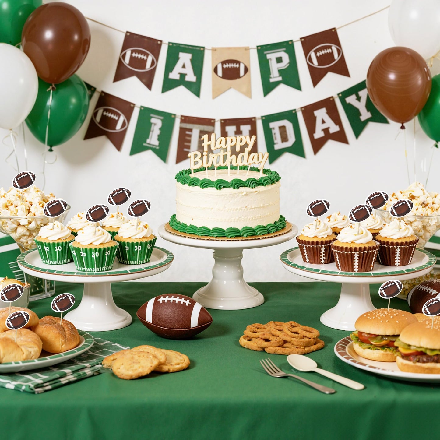 Glavatrix Football Cupcake Liners and Toppers, 200PCS Touch Down & Football Pattern Baking Cups Muffin Wrappers with 36PCS Cupcake Picks for Sports Game Day Baby Shower Birthday Party Cake Decorations